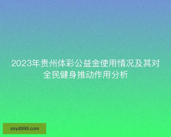 2023年贵州体彩公益金使用情况及其对全民健身推动作用分析